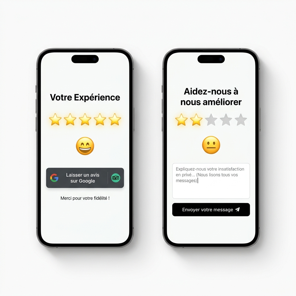 Mockup du filtre intelligent des avis clients Mellio